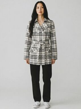 Black and White Plaid Trench Jacket